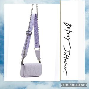 Betsey Johnson Quilted Heart Crossbody/Clutch Lavender Removable strap & chain